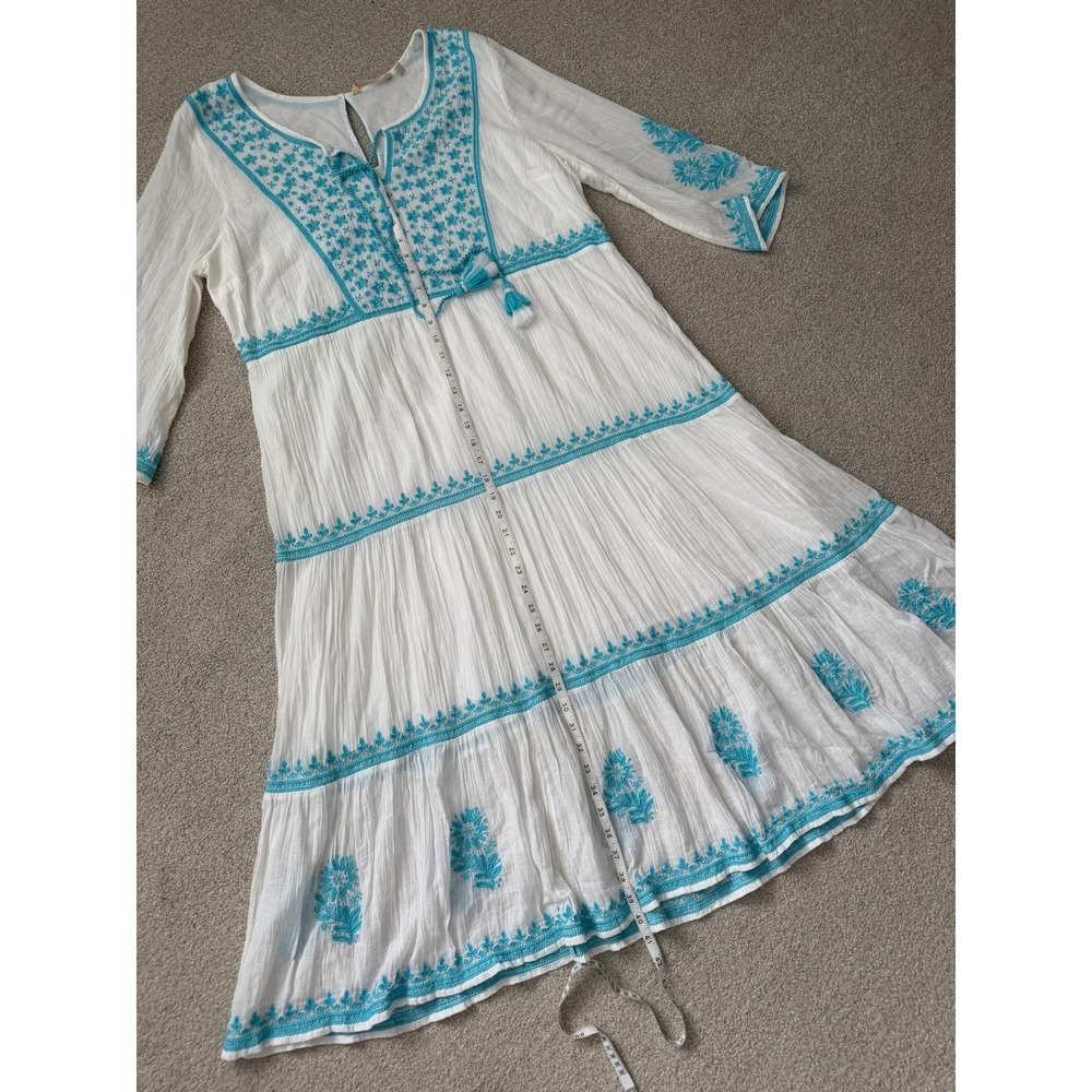 Soft Surroundings Juniper Embroidered XL White Turquoise Summer Graduation Dress - Picture 8 of 11
